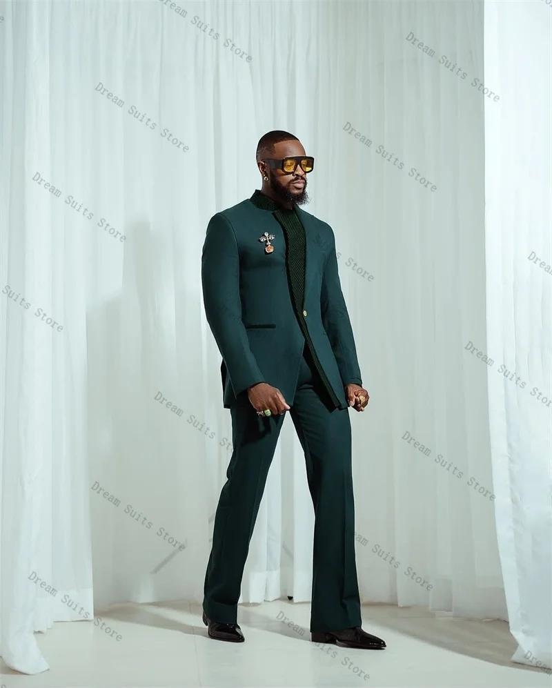 ชุดสูทผู้ชายสีเขียวแบบต่อผ้า 2 ชิ้น เสื้อเบลเซอร์+กางเกงขายาว สำหรับฤดูใบไม้ร่วง สีเขียว สามารถสั่งตัดได้ ชุดสูทสำหรับงานทางการ แจ็คเก็ตสำหรับงานแต่งงาน ชุดทักซิโด้สำหรับงานพรอม