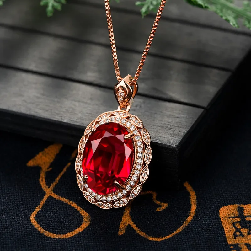 Diwenfu 14k rosa ouro colar pingente para mulher colares mujer vermelho rubi pedra preciosa bizuteria 14 k rosa ouro 45 cm colar meninas