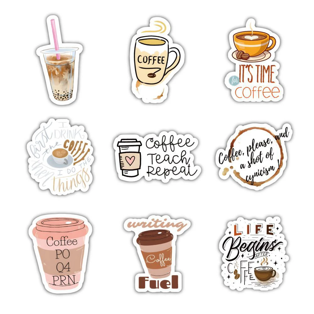 10/30/50/120pcs Cute Cartoon Coffee Graffiti Stickers Decals Laptop Water Bottle Phone Scrapbook Stationery Sticker Kids Toys