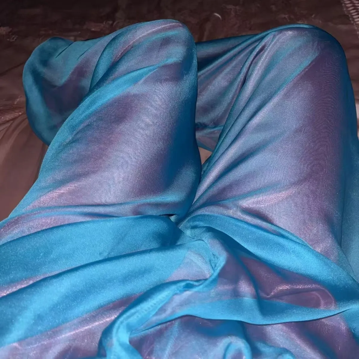  Мужские пижамные брюки из двухслойного вуаля с внутренней частью из ледяного шелка, сексуальные, блестящие, с шелковистой текстурой, с рюшами, фасон 