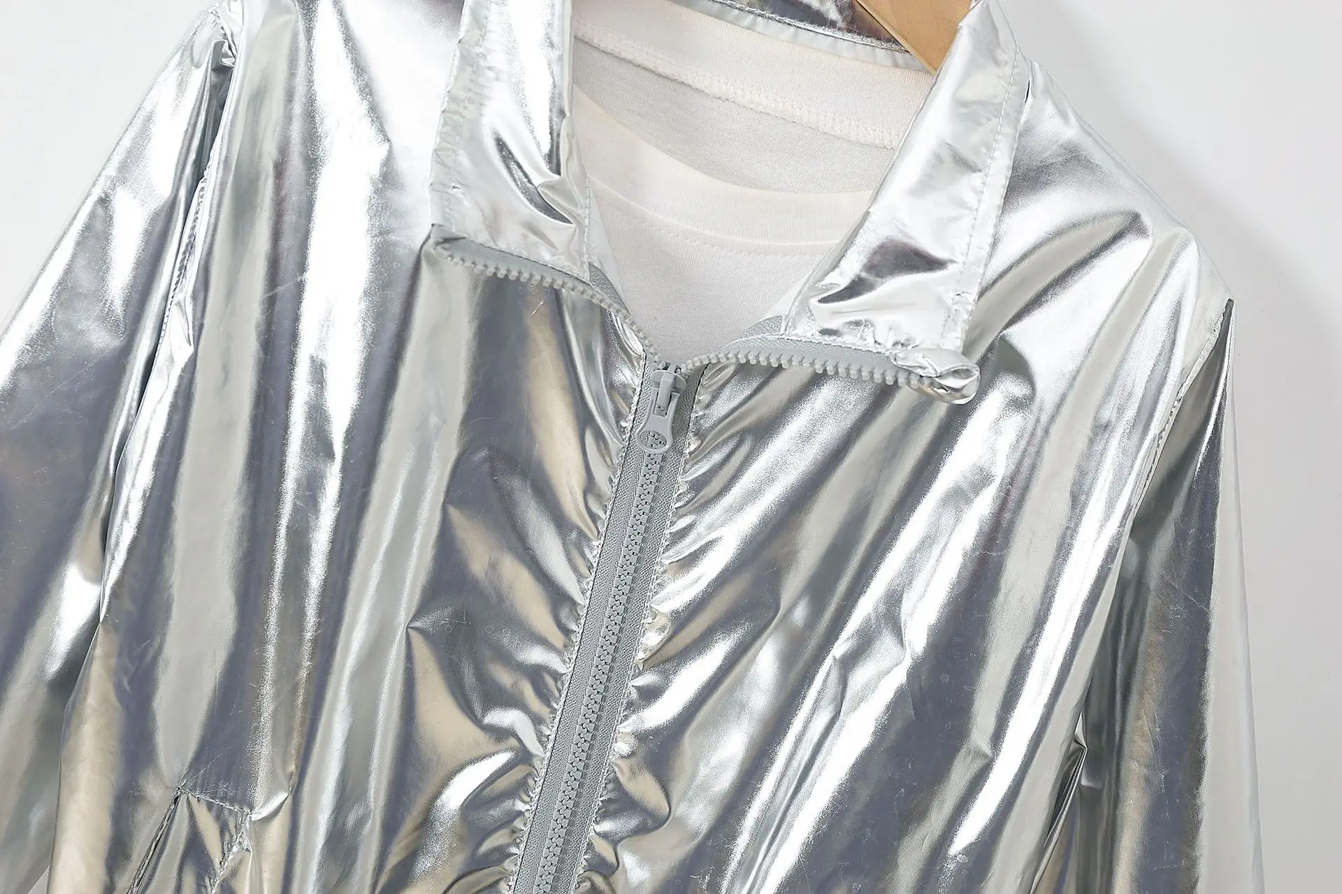 Mädchenjacke für 5-12 Jahre, Herbst, dünn, farbenfroh, glänzend, wasserdicht, Reißverschluss, Revers, Mädchen-Oberbekleidung, neue Kinderkleidung – Detail 5