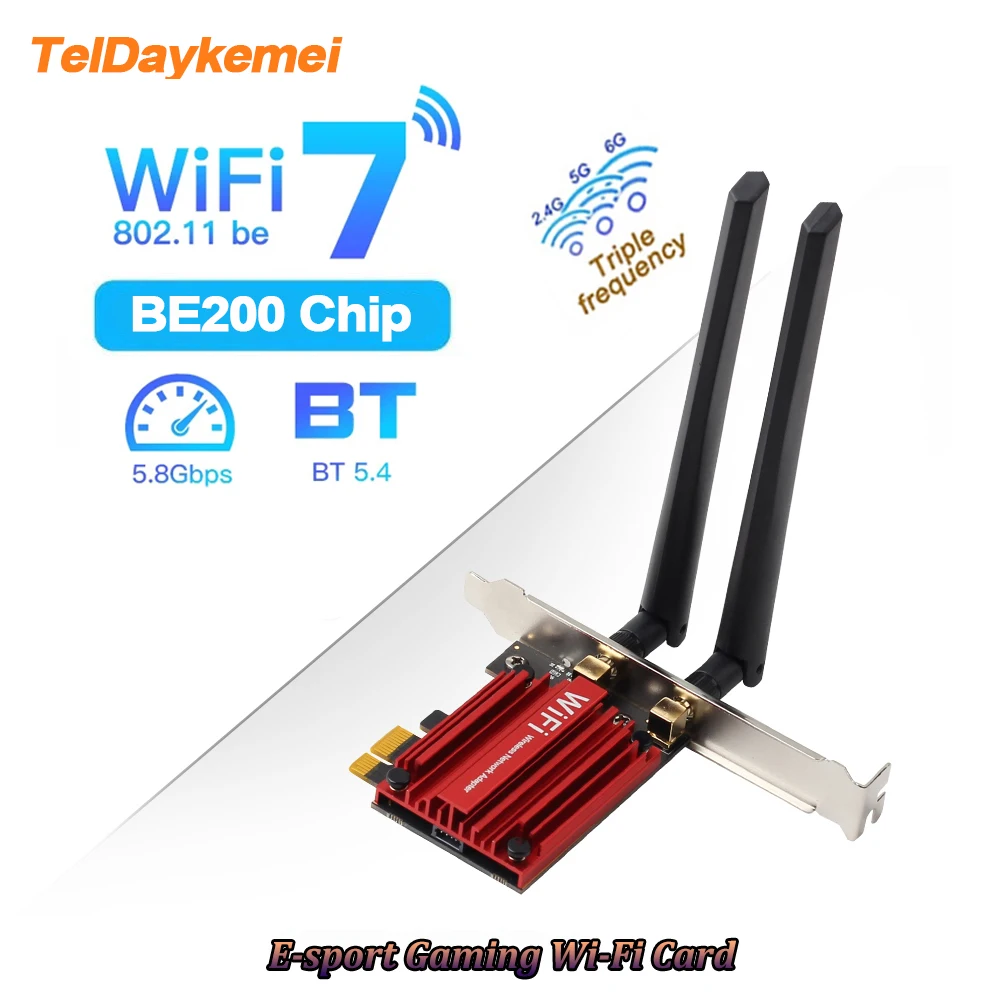 

2.4/ 5/ 6 GHz WiFi7 Bluetooth 5.4 PCI-E Wireless Adapter BE200 Network Card 5.8Gbps 802.11be For PC Desktop Windows 10/11