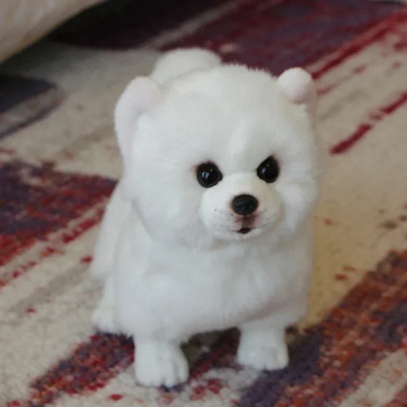 Plush Pomeranian Dog Doll Simulation Dog Stuffed Animal Toys Super Realistic Dog Toy For Pet Lovers Luxury Home Decor Snow White