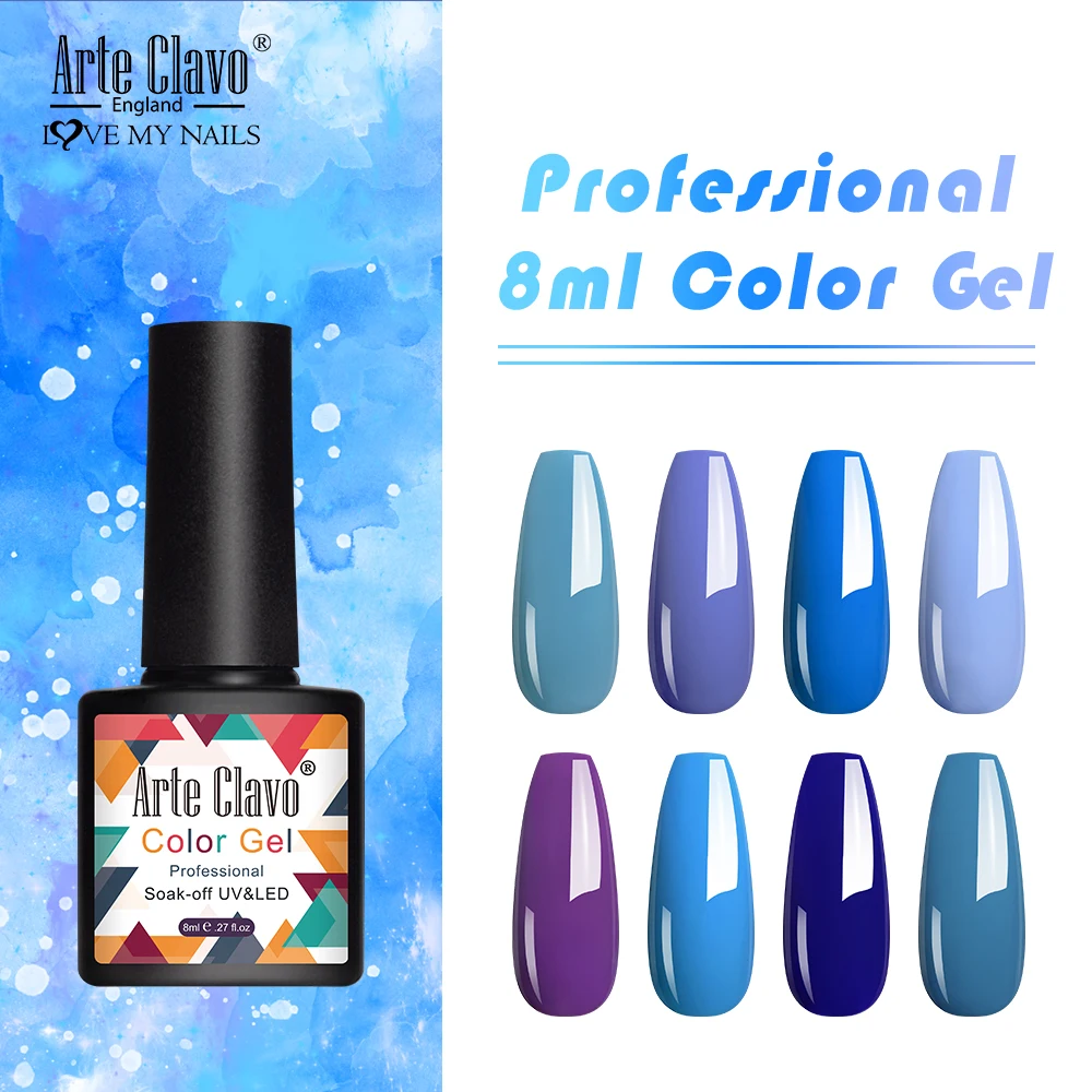 Arte Clavo 8ml UV Gel Nail Polish Water Ocean Blue Color Gel Polish Gel Varnish Lacquer LED Nail Art Fashion Manicure Soak Off