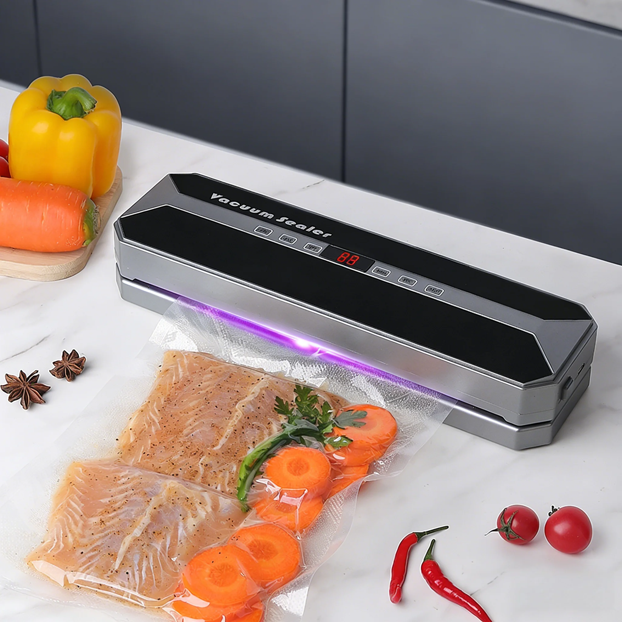 

Портативная бытовая машина для вакуумной упаковки продуктов, многофункциональное оборудование для сохранения свежести с зарядкой через USB, продлевающее срок хранения продуктов.