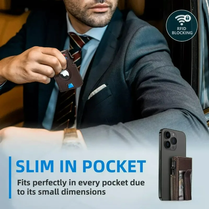 محفظة قلابة مغناطيسية رفيعة للغاية مع فتحة Airtag محفظة ثنائية الطي لحجب RFID بسعة كبيرة للرجال والنساء (العلامة الهوائية غير متضمنة) #6