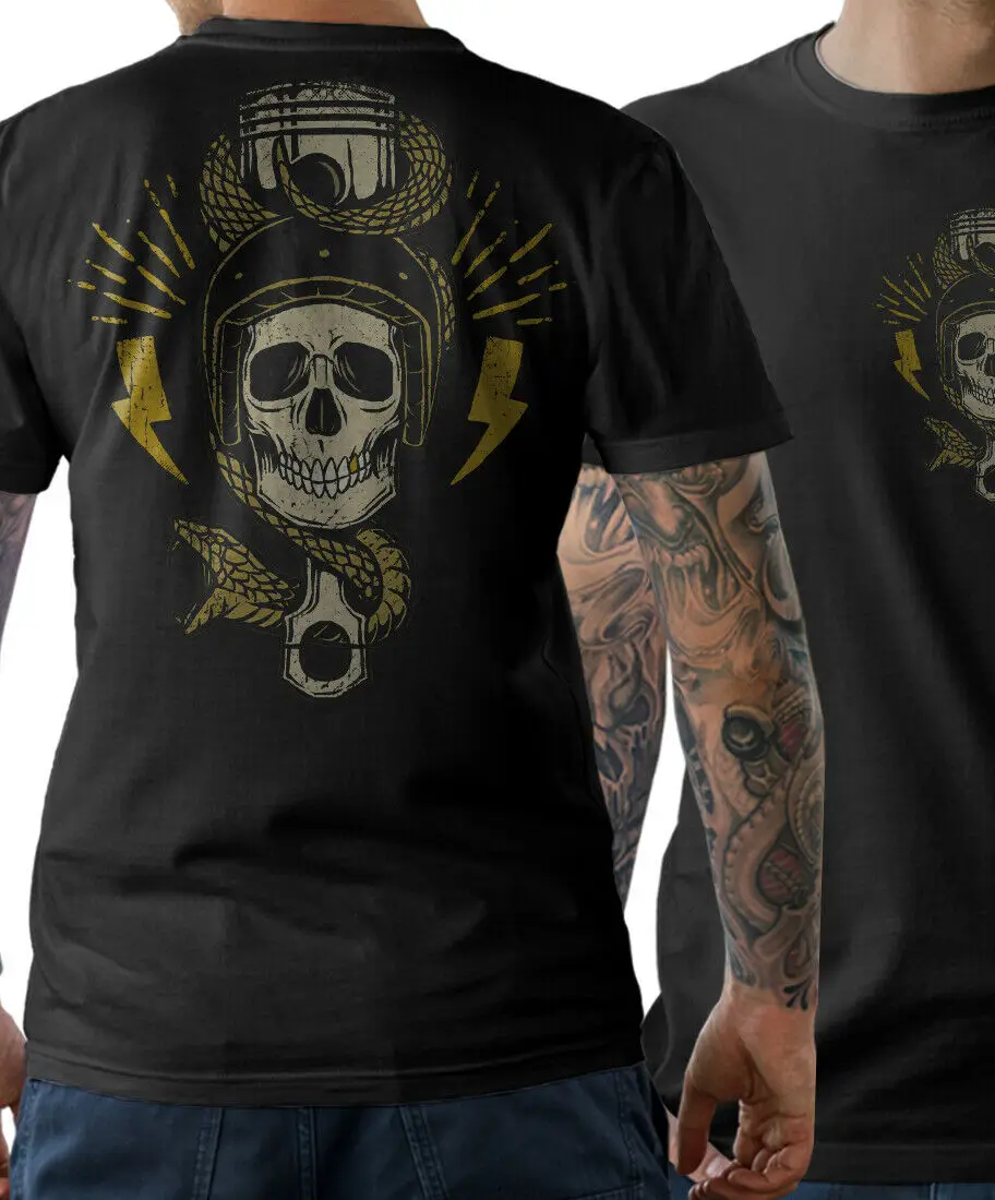 Biker Skull Helmet Snake Motorcycle Chopper Screw T-Shirt. Summer Cotton Short Sleeve O-Neck Mens T Shirt New S-3XL