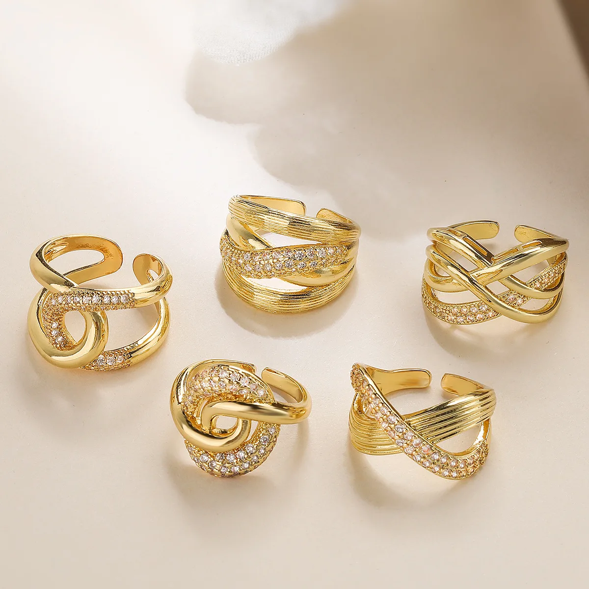 31styles Luxury AAA Cubic Zirconia Inlay Copper Wedding Jewelry Gold Color Statement Geometric Rings For Elegant Women