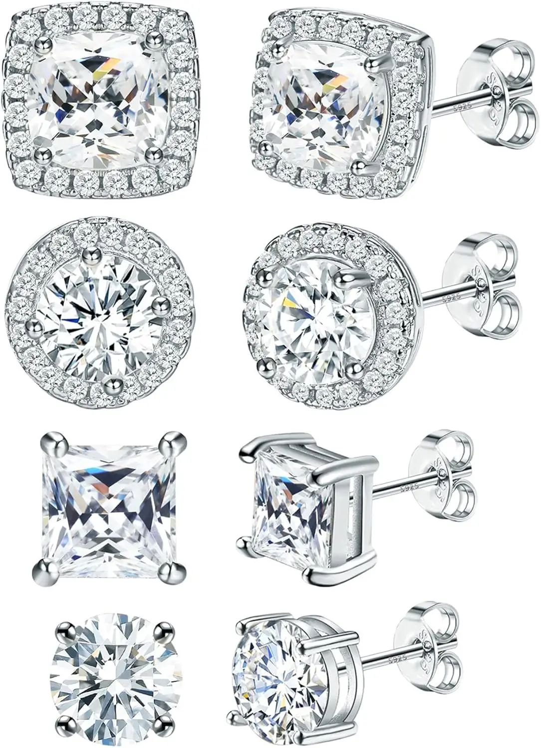 

925 Sterling Silver Earrings Hypoallergenic Gold Silver Stud Earrings Zircon 6-10 mm Large Round