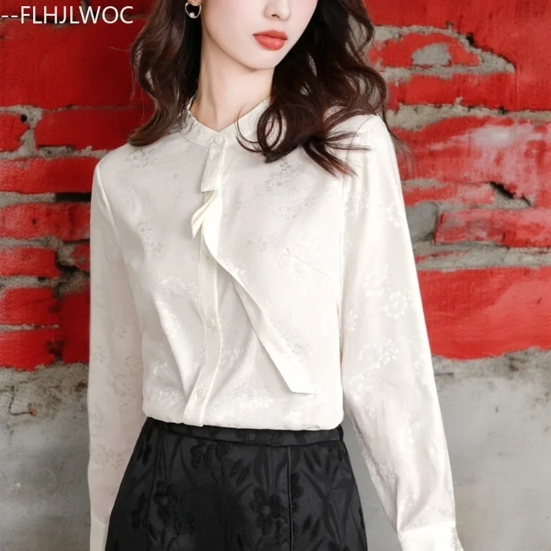 

Популярные винтажные топы в китайском стиле с воротником-стойкой в стиле чи-пао, Новый год 2026, женские офисные элегантные рубашки в стиле ретро для девочек, блузки