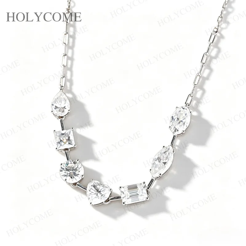 Moissanite Diamond Necklace S925 Silver Jewelry 7-Stone D Color Sparkling Versatile Moissanite Dopamine Necklace for Women