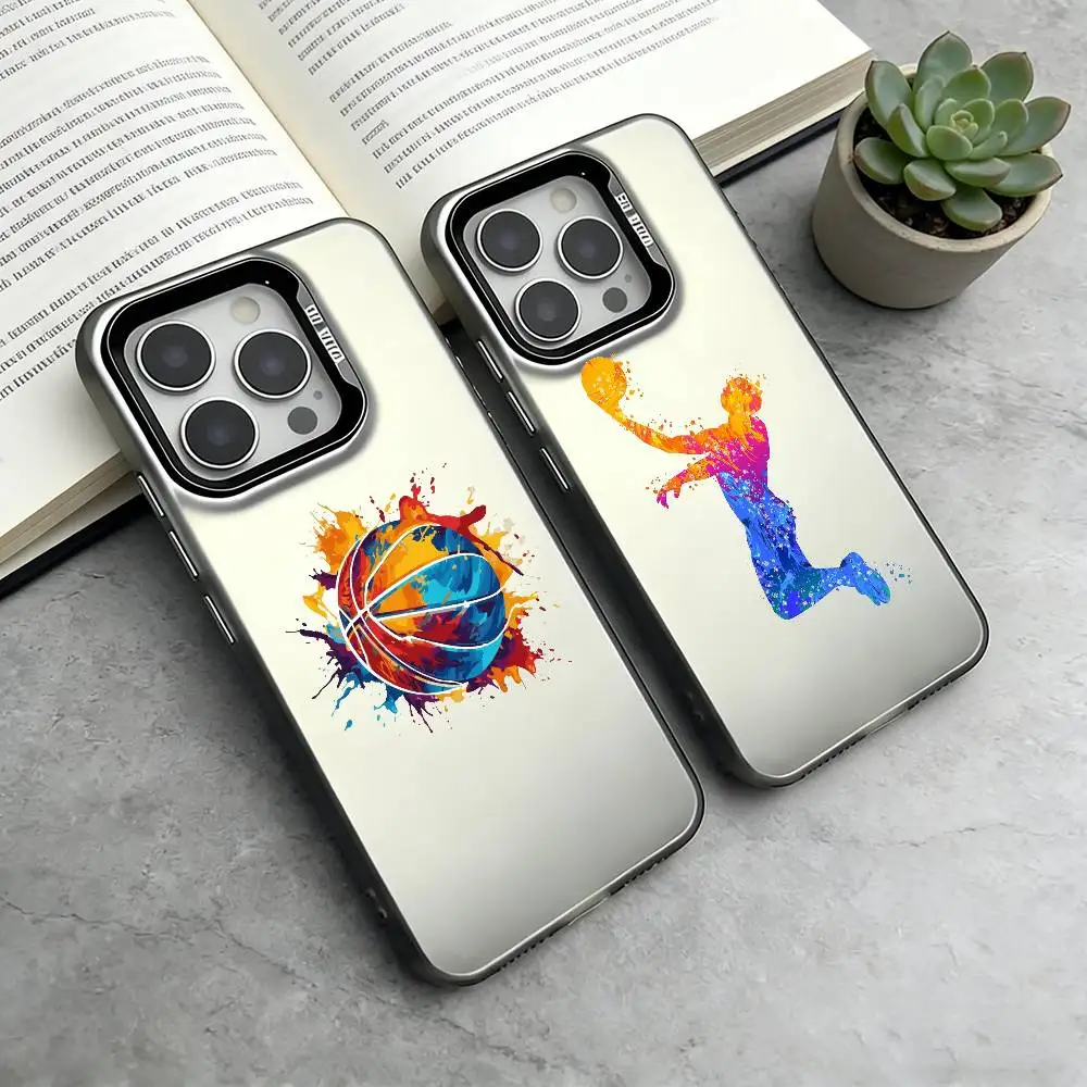 

basketball Painted Phone Case For iPhone 17,16,15,14,13,12,11 Plus,Pro Max,XS,Colored Silver Plated Inside Cover
