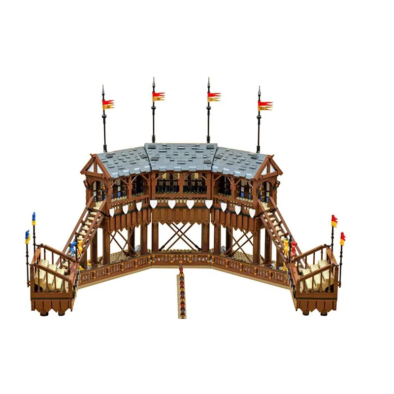 MOC Middeleeuwse Toernooi Grond Model Bouwsteen Assemblage Afneembare Kasteel Architectuur Scène Collectie Speelgoed Geschenken