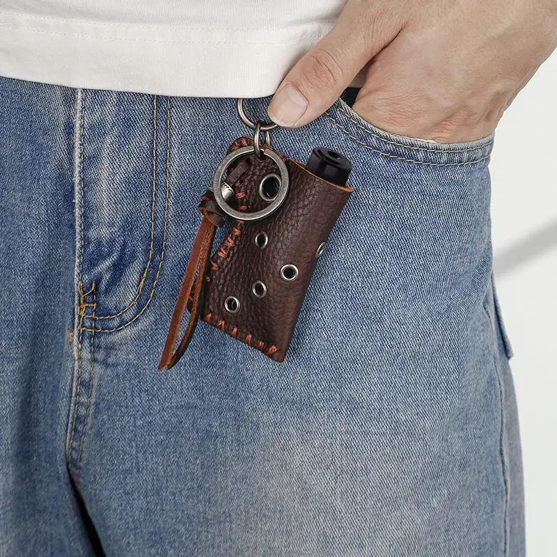 Retro Cowhide Lighter Case Creative Personalized Waist Bag Portable Durable Holder for Street Men Daily Outdoor Use