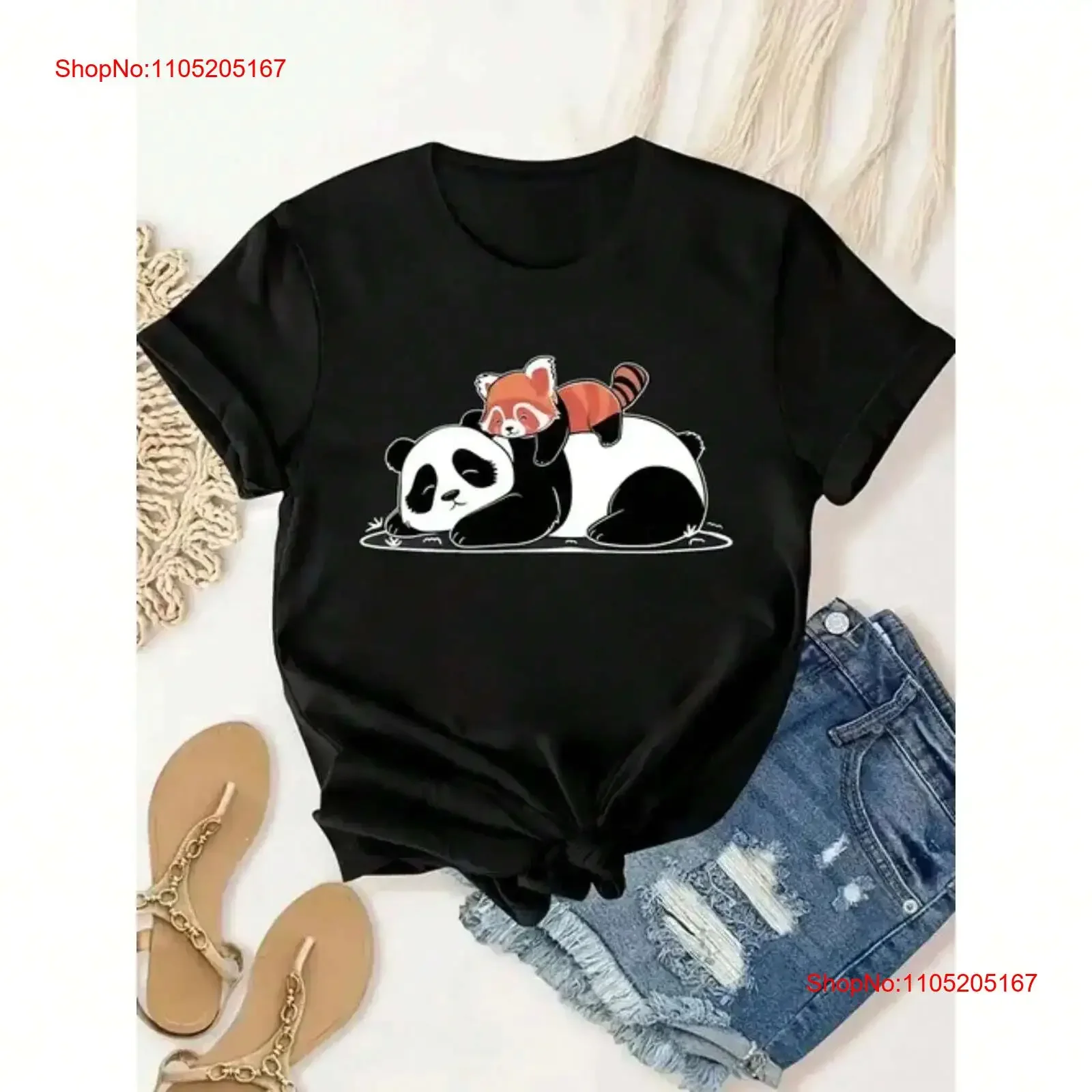 

Ladies' Cute Panda T shirt Casual s for Spring and Summer vintage Washed Stretched homme Breathable Unisex designer clothes