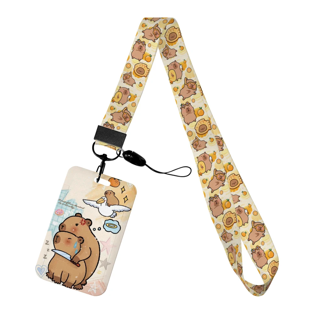 

Cartoon Capybara Fashion Pattern Lanyards Id Badge Holder Strap Work Card Bus Access Card Holder Keychains Accessories