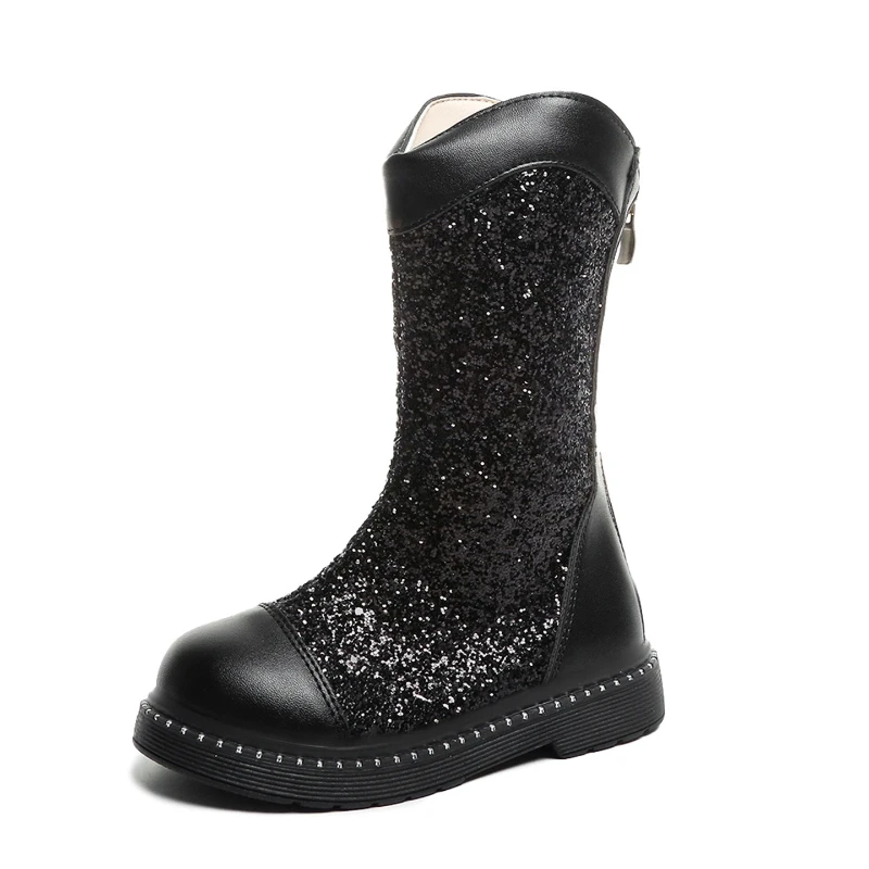 Fashion Plus Size Girls' Leather Boots 2025 Winter New Kids Boot Simple Versatile Girls' Sequined Ankle Boots Botas Feminina