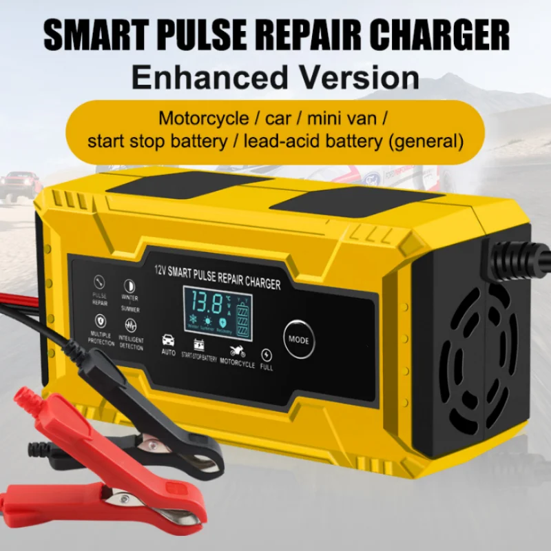 Car Battery Charger 6A 12V Intelligent Automatic Fast Power Charging Pulse Repair Wet Dry Lead Acid LCD Display For Motorcycle