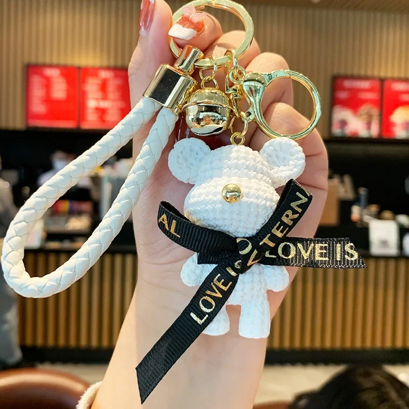 Creative Cartoon Resin Wool Bear Keychain Cute Bear Couple Key Ring Bag Pendant Small Gift Wholesale image 3
