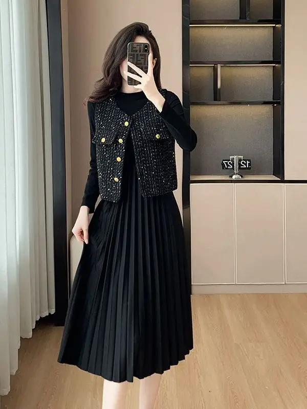 

Женский комплект из двух предметов: модная теплая утолщенная длинная юбка в клетку для осени и весны, маленький размер