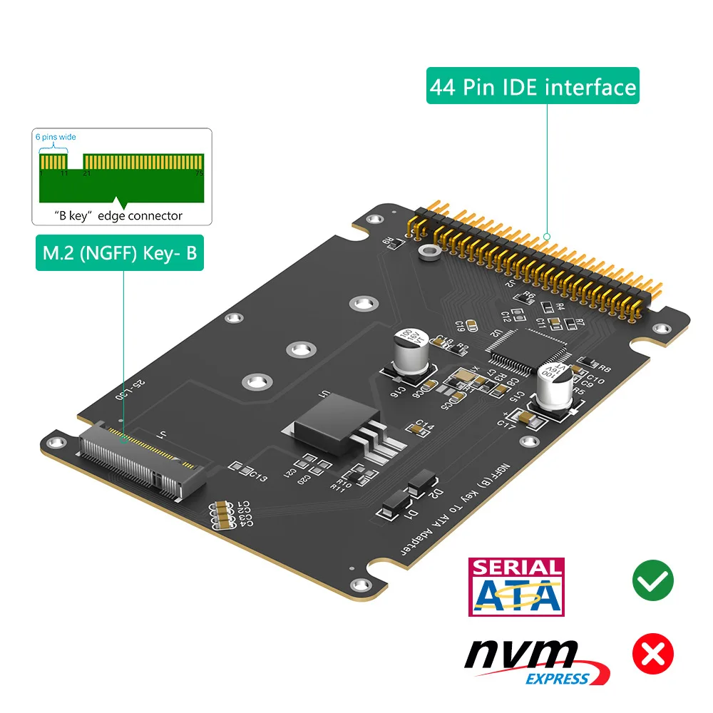 2-in-1 NGFF B Key mSATA SSD to IDE Adapter Card M.2 NGFF MSATA SSD Convert to 2.5 Inch 44Pin PATA IDE Converter Board for Laptop