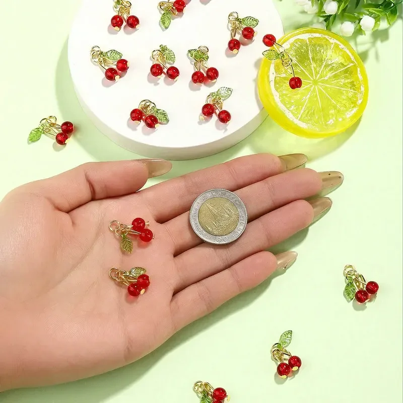 10pcs Red Cherry Charms Cute Glass Red Fruit Pendants with Loop DIY Jewelry Making Accessories for Bracelet Necklace Earrings image 4