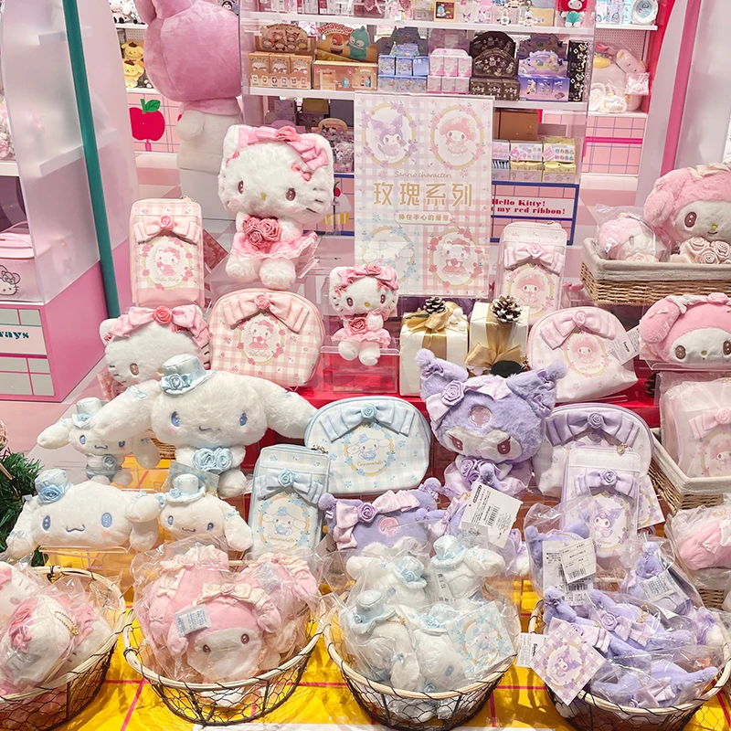 

Genuine New Sanrio Rose Flower Series Kitty Melody Doll Pendant Organizer Bag Crossbody Bag Cosmetic Bag Anime Girl Gift