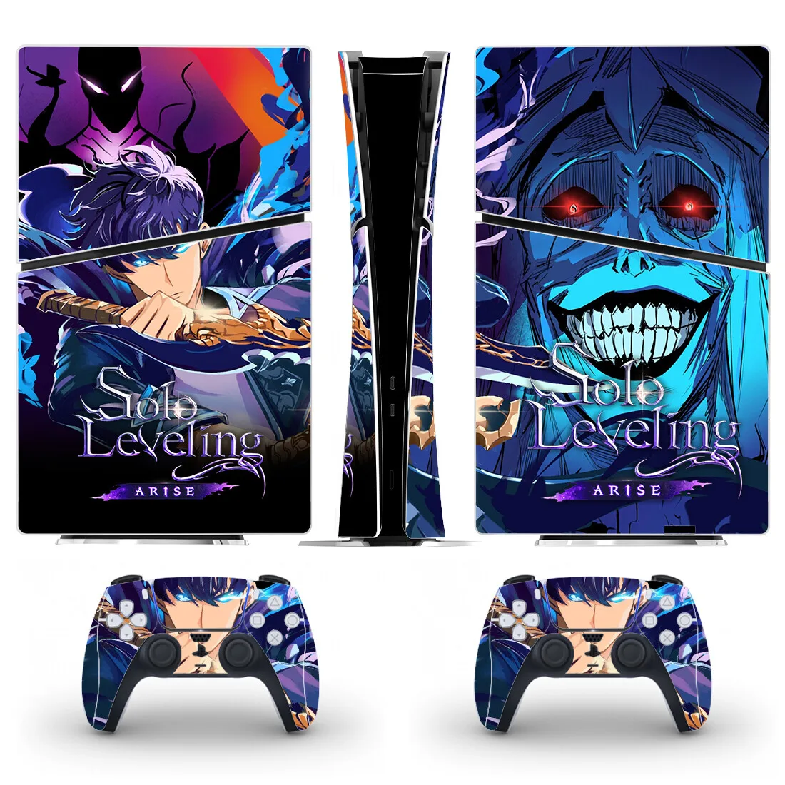 سولو التسوية أنيمي PS5 سليم الجلد الرقمي ملصق غطاء لاصق لامع لوحدة التحكم و 2 وحدات تحكم جديد PS5 سليم الرقمية الجلد الفينيل