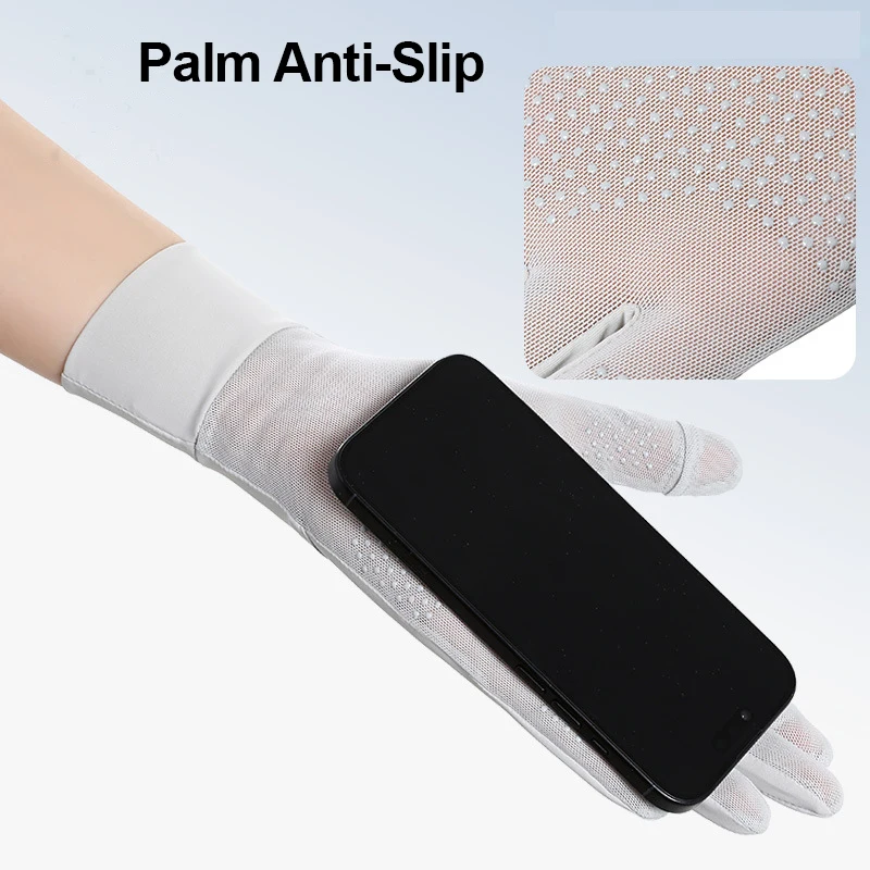 UV Protection Gloves Ice Silk Driving Summer Cycling Flip-Top Touchscreen Anti-Slip Breathable Mesh Long Stretchable Sun Gloves