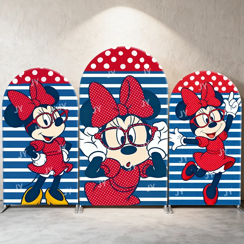 

Playful Glasses Minnie Mouse Theme Arch Backdrop Cover Photo Booth Prop for Kids' Birthday Party Decoration