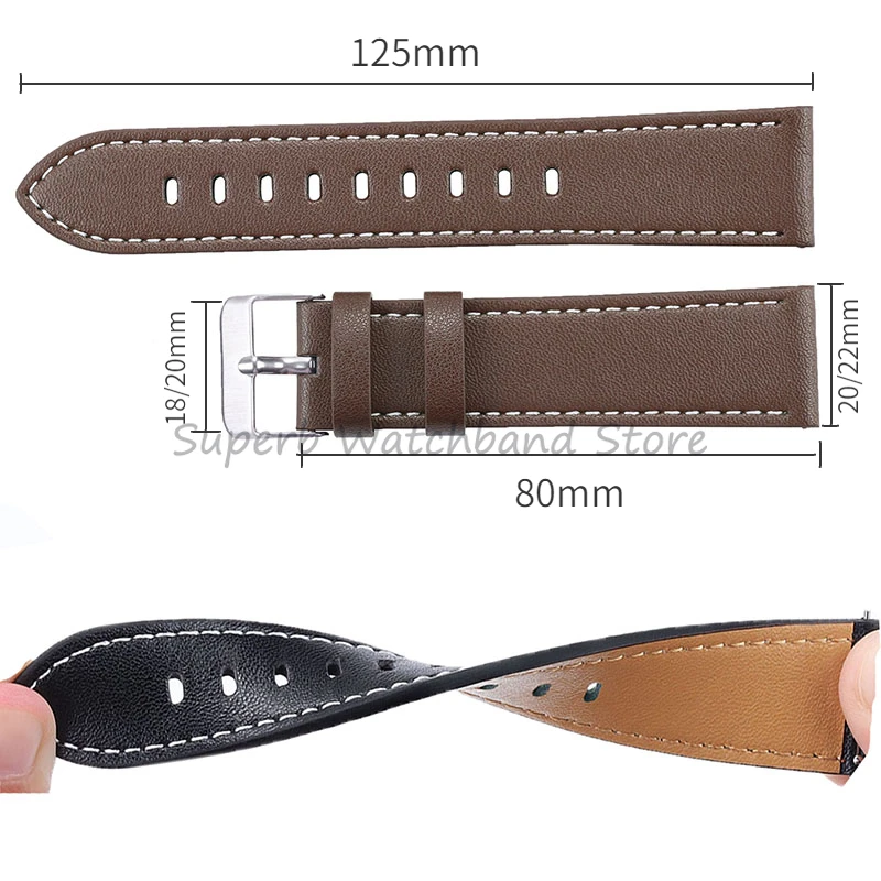 20mm 22mm Genuine Leather Watchband for Huawei Watch gt2/3 Sport Bracelets Quick Release Wristband for Samsung Galaxy Watch 4
