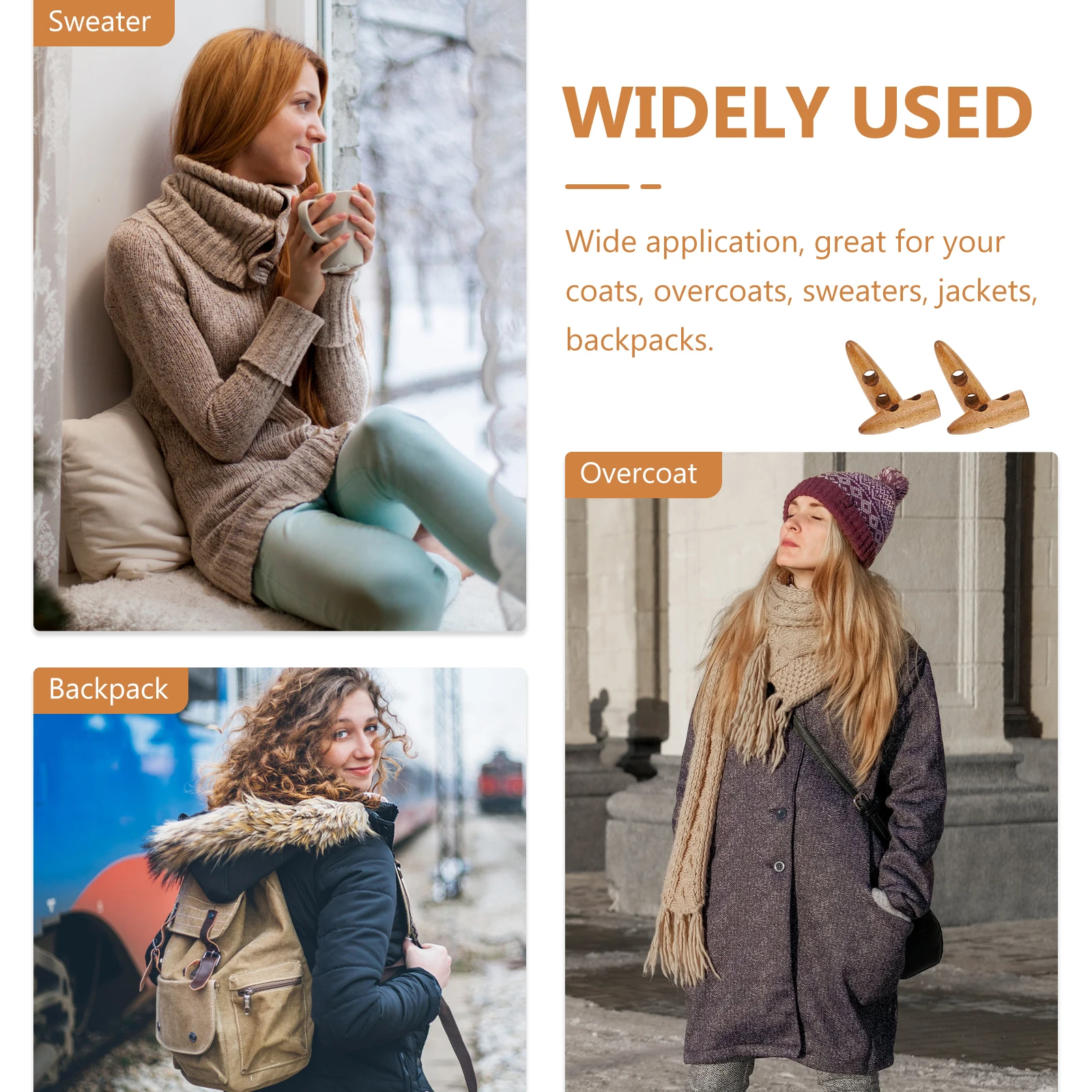 

50Pcs 2 Holes Wooden Buttons Fashionable Sewing Accessories for Sweater Jackets Coats DIY Clothing Craft Decoration