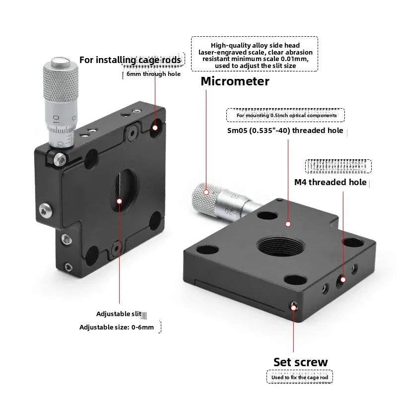 30mm Cage System Adjustable Slit | Coaxial 0-6mm Aperture for Optical Experiment Mirror