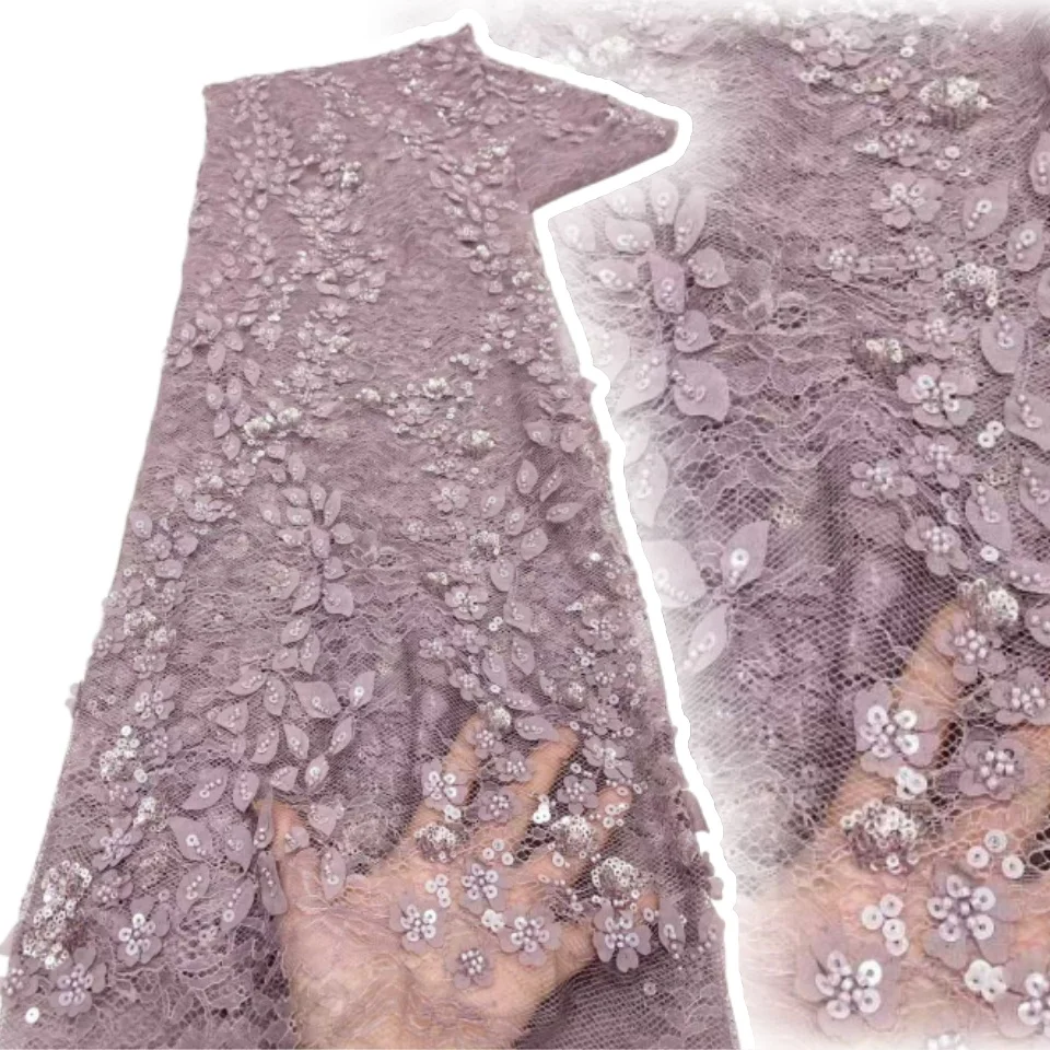 

5Y новый дизайн, роскошная французская африканская ткань ручной работы с маленьким жемчугом и блестками, сетчатая кружевная нигерийская ткань для свадебных платьев TP1487