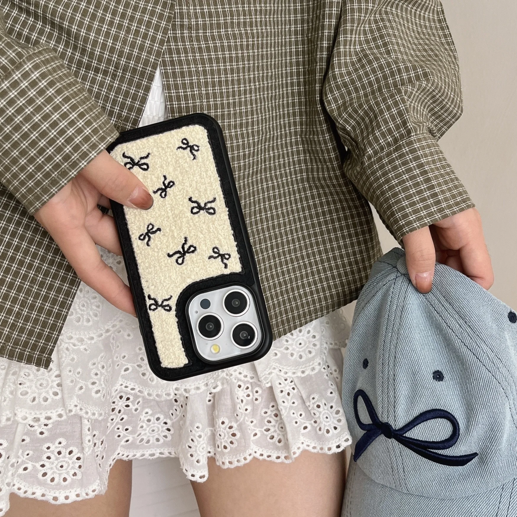 New towel embroidered bowknot phone case for iPhone 16 16pro 16promax 16plus 15 15pro 15promax 14 14pro 14promax 13