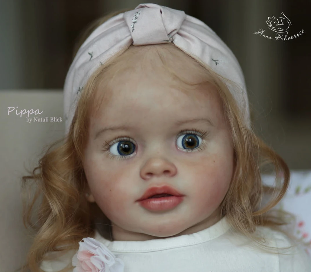 66cm Realistic Pippa Reborn Baby Doll Kit, Already Painted Unfinished DIY Doll Parts, Blue Eyes with Hand‑Rooted Hair