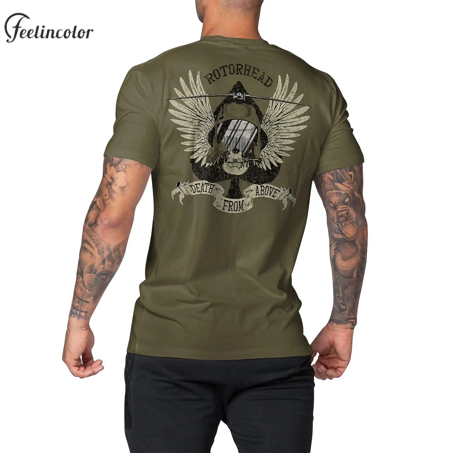 Army Green Men T-Shirt Round Neck Tees Short Sleeved Tops Summer Streetwear 3D Printing Outfit Casual Fashion Male Clothing