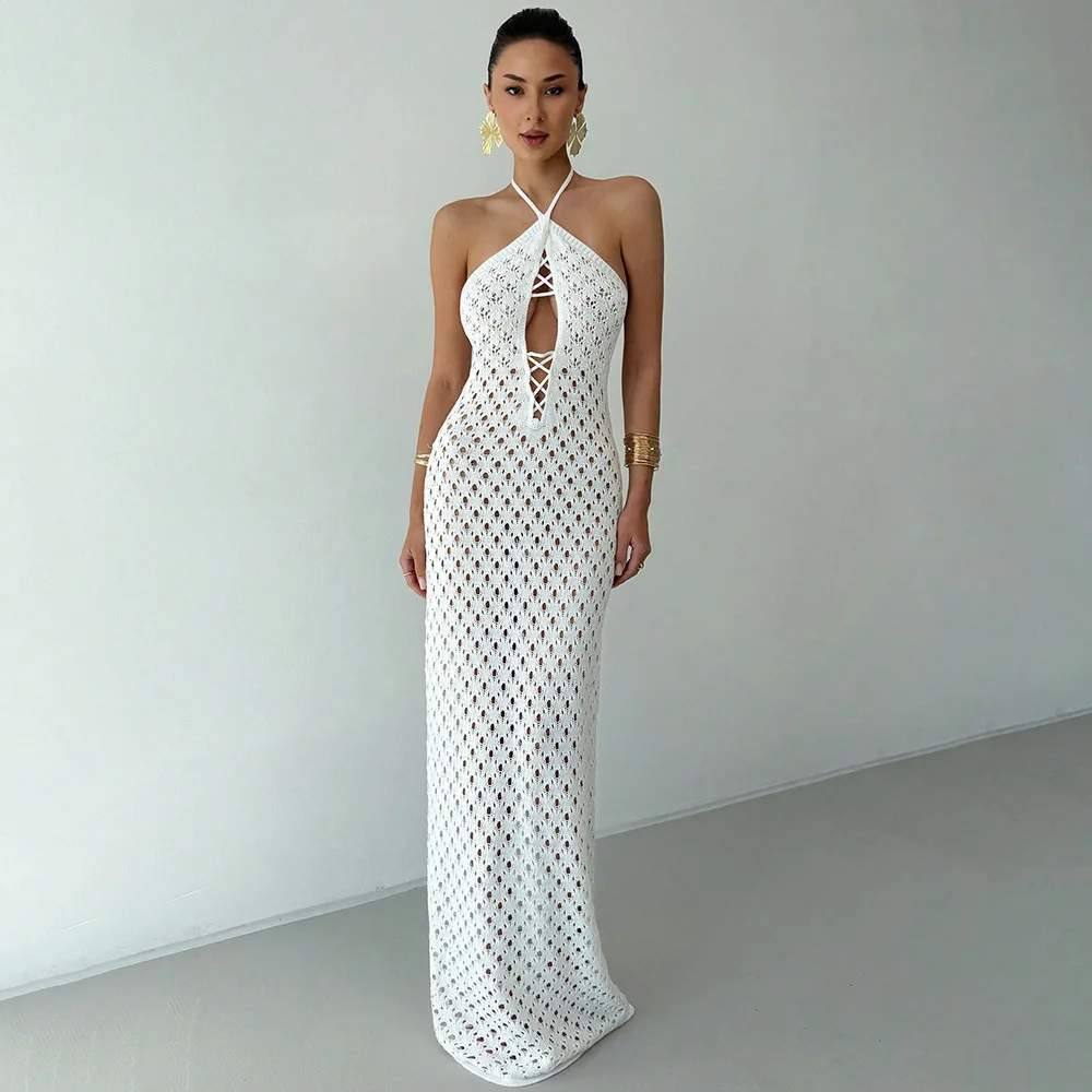 Sexy tricoté évider Bikini été Vaion Dr jupe de plage séduisante découpé conception Polyester tissu femmes Dr