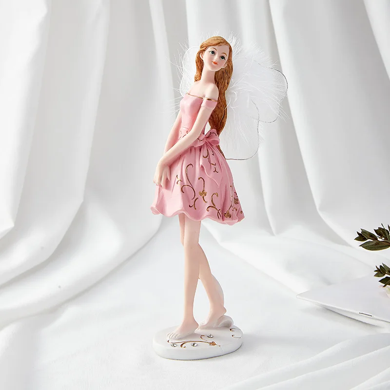 Flower Fairy Resin Ornaments Pink Angel Girl Home Decor On Desk Accessories Kawaii Figurine Home Decoration