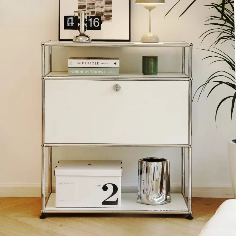 

Молочно-белый трехъярусный шкаф с кромкой из нержавеющей стали, книжный шкаф для хранения вещей