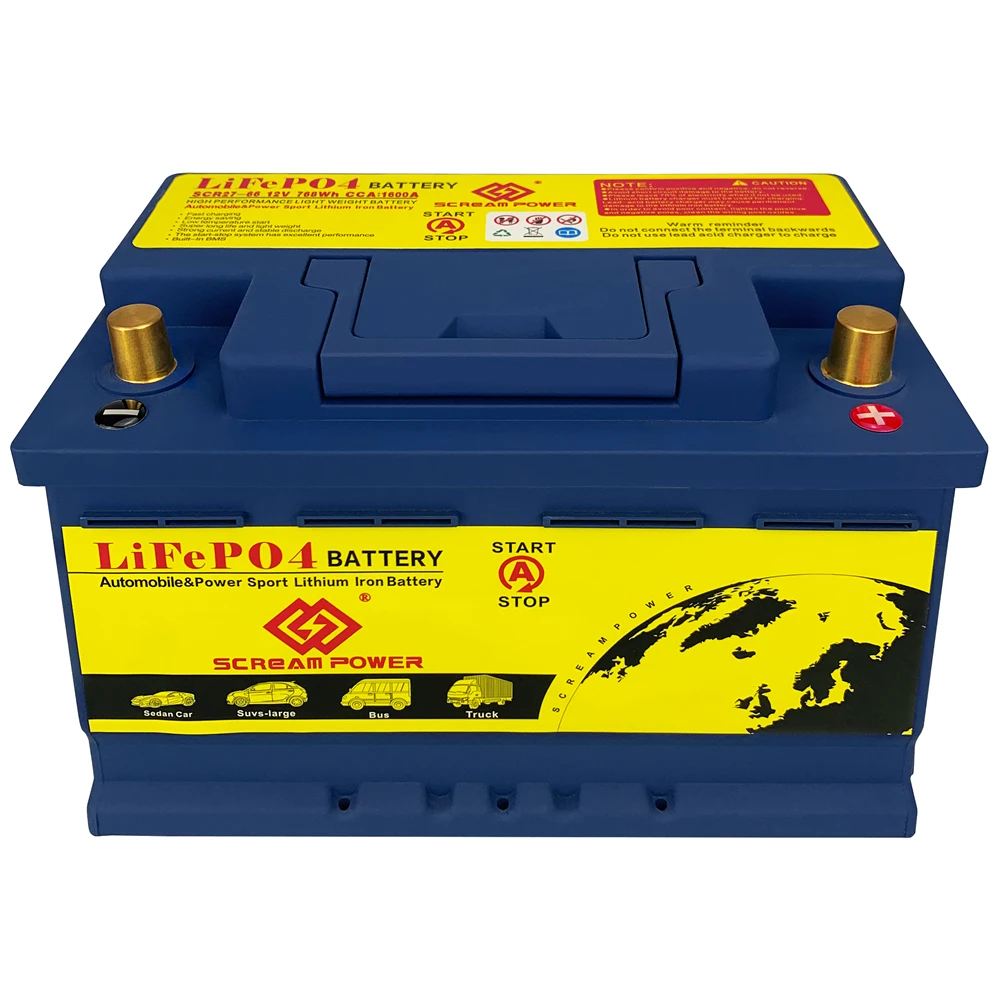 SCR27-66 batteria di avviamento per auto 12V 40AH LiFePO4 512Wh CCA1300A BMS 200A integrato con maniglia per suv per auto berlina-camion per autobus