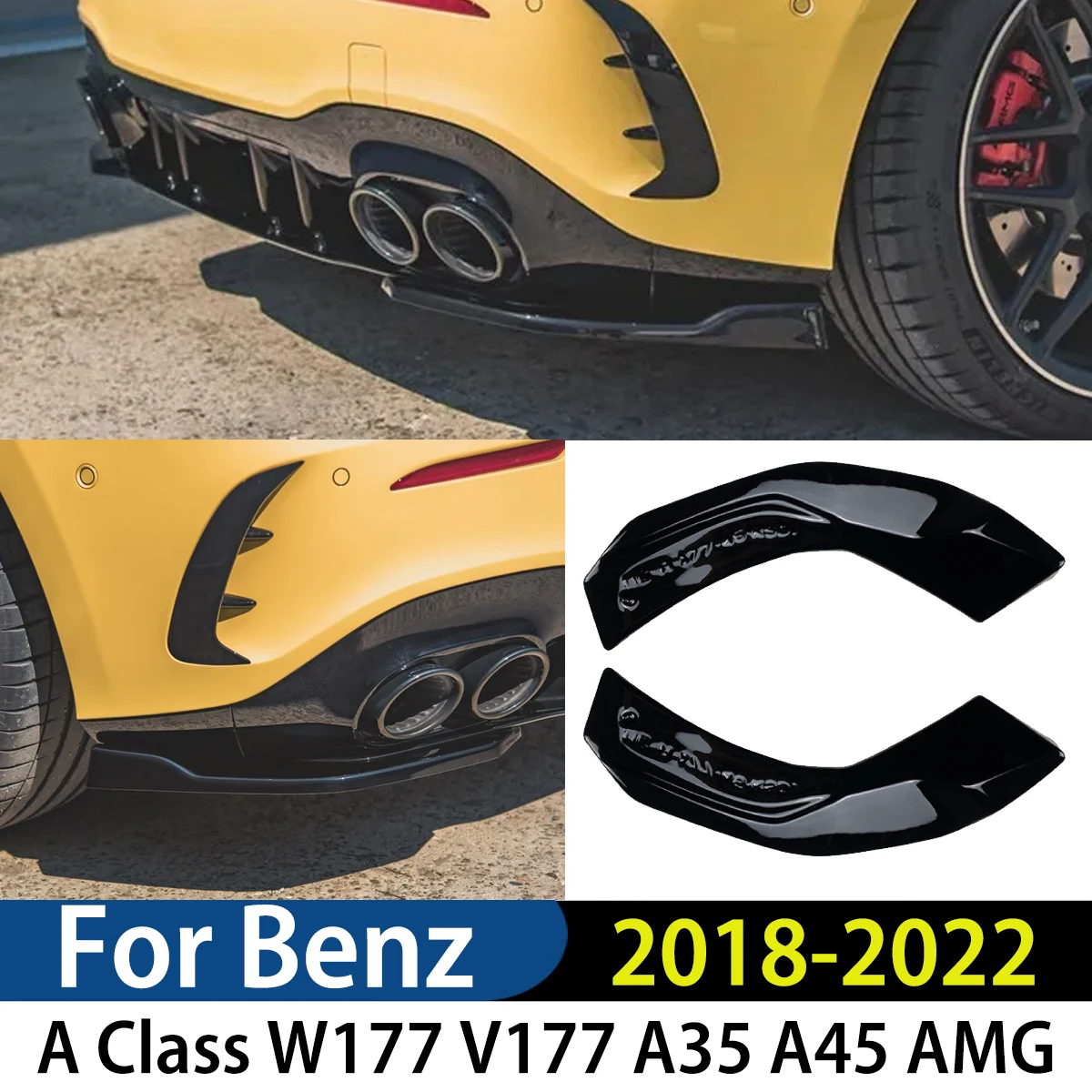 

For Benz A Class W177 V177 A35 A45 AMG 2018-2022 Hatchback Car Rear Bumper Spoiler Lip Splitter Side Skirt Auto Accessories Trim