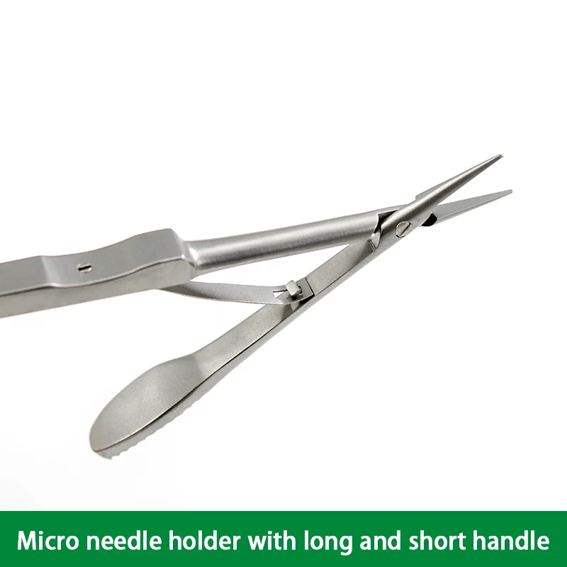 Stainless Steel Microscopic Instruments Long And Short Handle Needle Holder Needle Holder With Horizontal Stripe