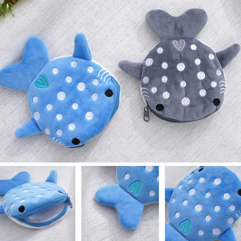 Cartoon Shark Coin Purse Soft Plush Zipper Small Wallet For Kids Women Kawaii Data Cables Earphones Lipsticks Storage Bag I4D8