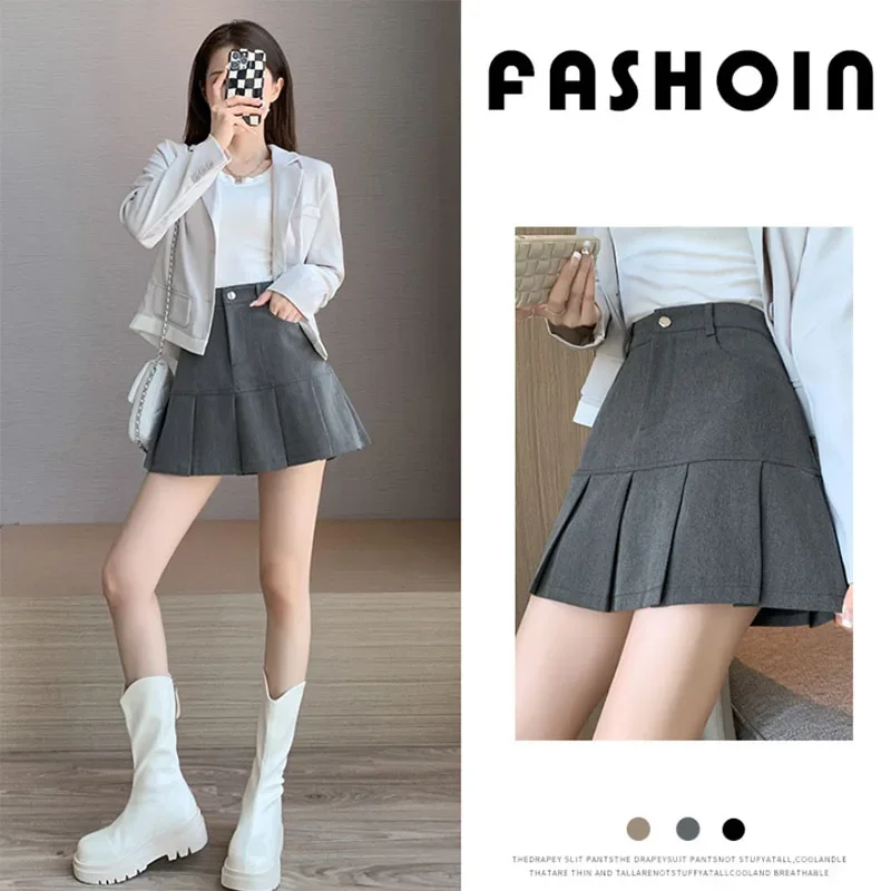 Women's Pleated Skirts Autumn Winter New Y2K Harajuku Uniforms Safety Shorts Mini Skirt Korean High Waist Slim A-Line Skirt