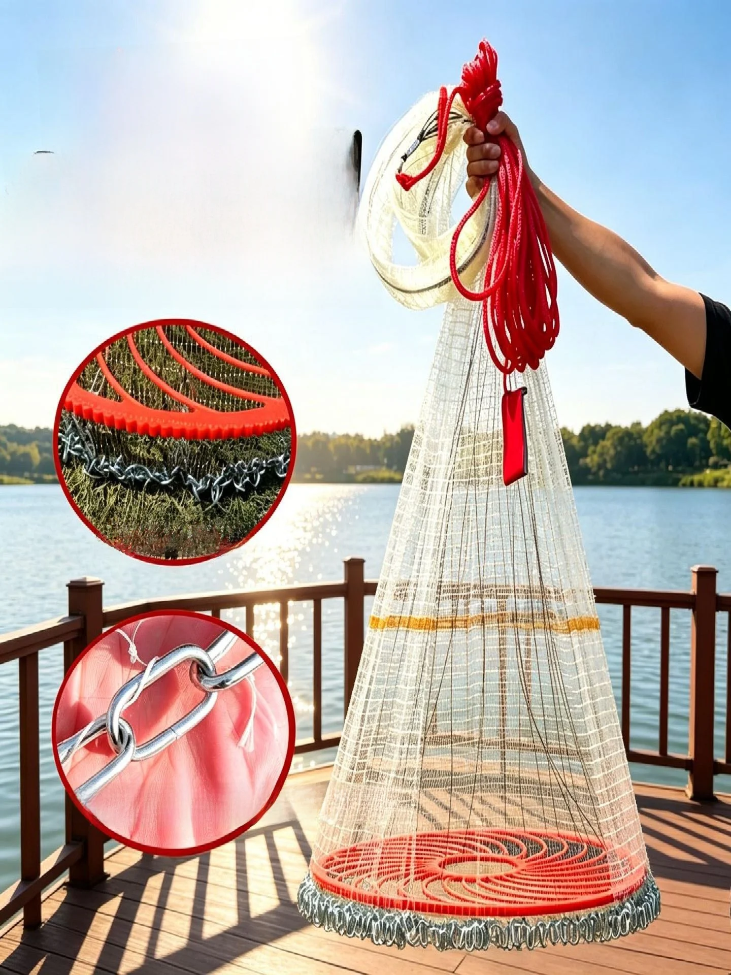 traditional-hand-thrown-fishing-net-korean-chain-style-old-school-weighed-down-for-catching-fish-outdoor-camping-travel-gear