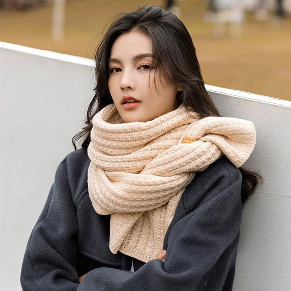 Woolen Knitting Scarf Knit Thick Scarves Outdoors Windproof Thermal Long Shawls Twist Crochet Knitted Neckerchief Couple Scarf