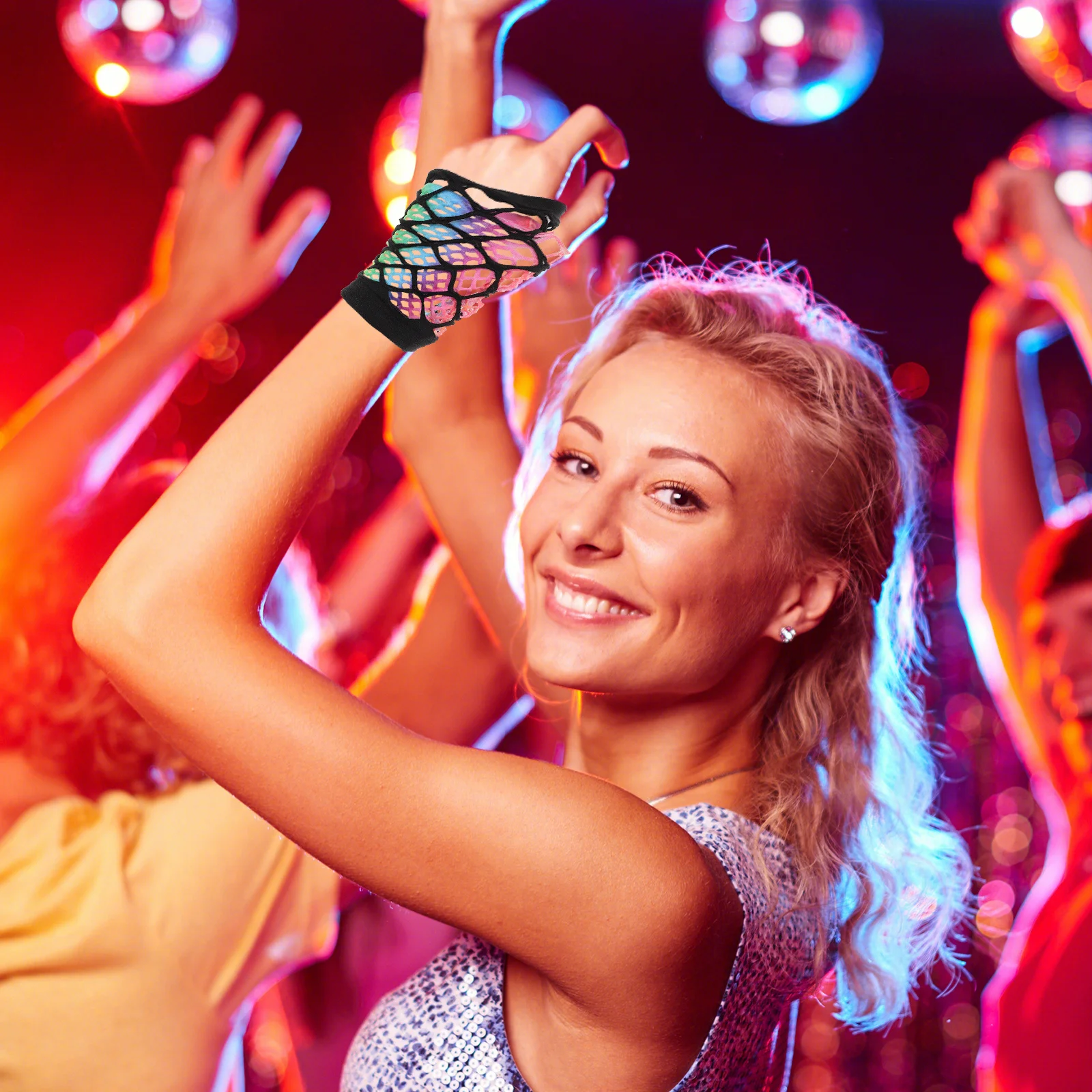 

1Pair Neon Fishnet Fingerless Gloves Colorful Costume Accessory for 80s Party Wedding Punk Events Stylish Durable