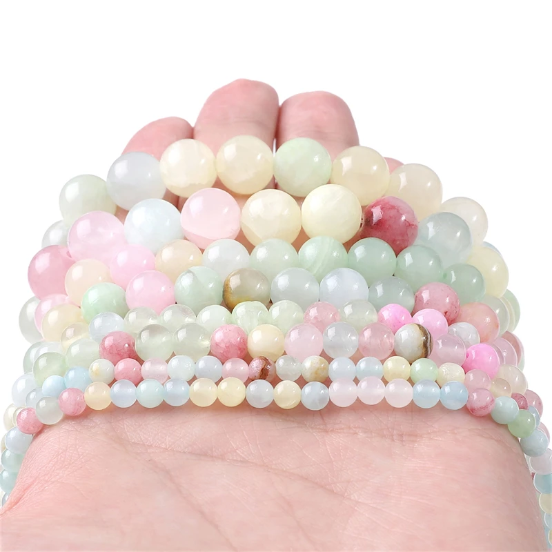 Naturstein Mehrfarbige Chalcedon-Jade-Perlen, glatte lose Abstandsperlen für die Schmuckherstellung, DIY-Armband, Halskette, Zubehör – Detail 2