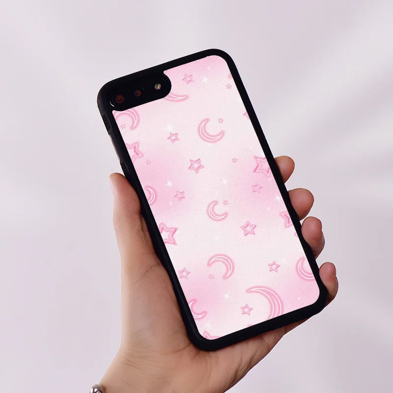 Wildflower Silicone Rubber Phone Case Cover for iPhone 6 6S 7 8 Plus X XS XR 11 12 13 14 15 Mini Pro Max Pink Moon And Star